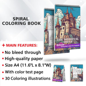 The Medieval Castle Spiral Bound Coloring Book, Delve into 30 Intricate Coloring Pages, Unveiling the Architectural Marvels and Imposing Structures of Medieval Castles