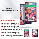 Enchanting Blooming Spiral Bound Coloring Book, Embrace Nature's Beauty with 30 Charming Coloring Pages of Enchanting Flowers