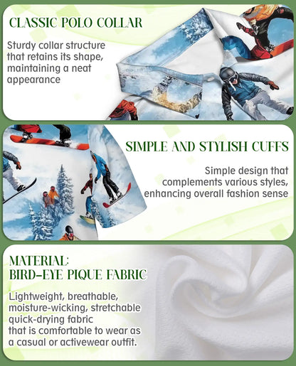 Snowboarding 3D Polo Shirt for Men – Winter Sport Mountain Style | Azhobbyshop