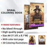 Creepy Scarecrow Spiral Bound Coloring Book, Rediscover Relaxation through the Macabre Beauty of Scarecrows in this Adult Coloring Book