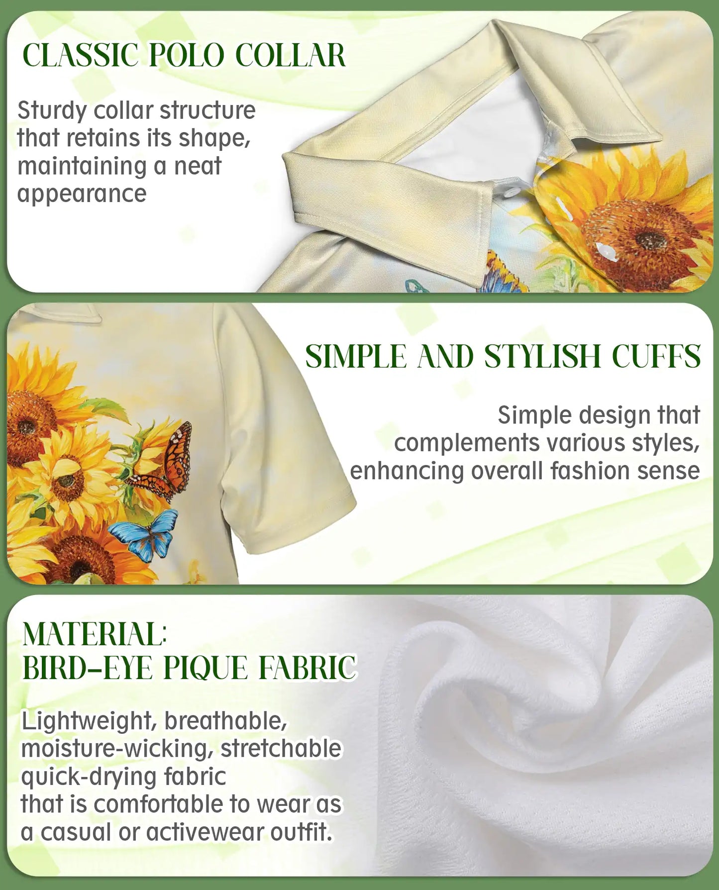 Sunflower Butterfly 3D Polo Shirt for Men – Floral Nature Summer Style | Azhobbyshop