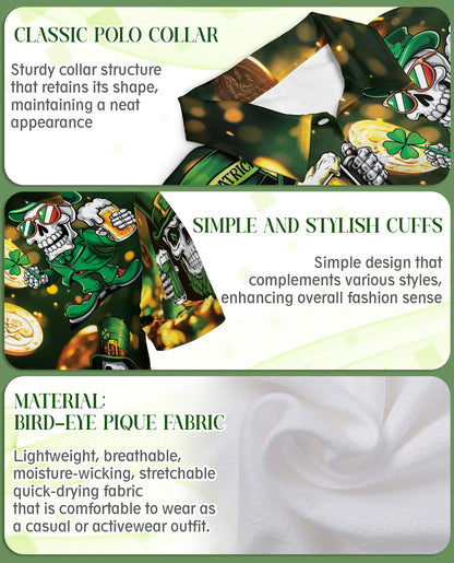 St. Patrick’s Day Skull Hawaiian Polo Shirt – Irish Beer Skeleton Shirt | Azhobbyshop