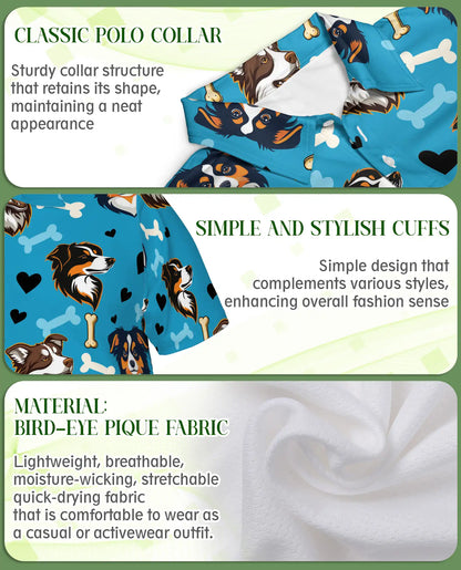 Cute Dog Pattern Polo Shirt – Cartoon Puppy & Bone Print | Azhobbyshop