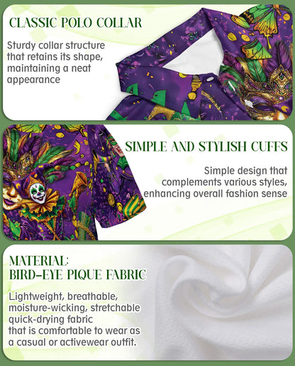 Mardi Gras Jester Mask Purple Green Polo Shirt | Azhobbyshop