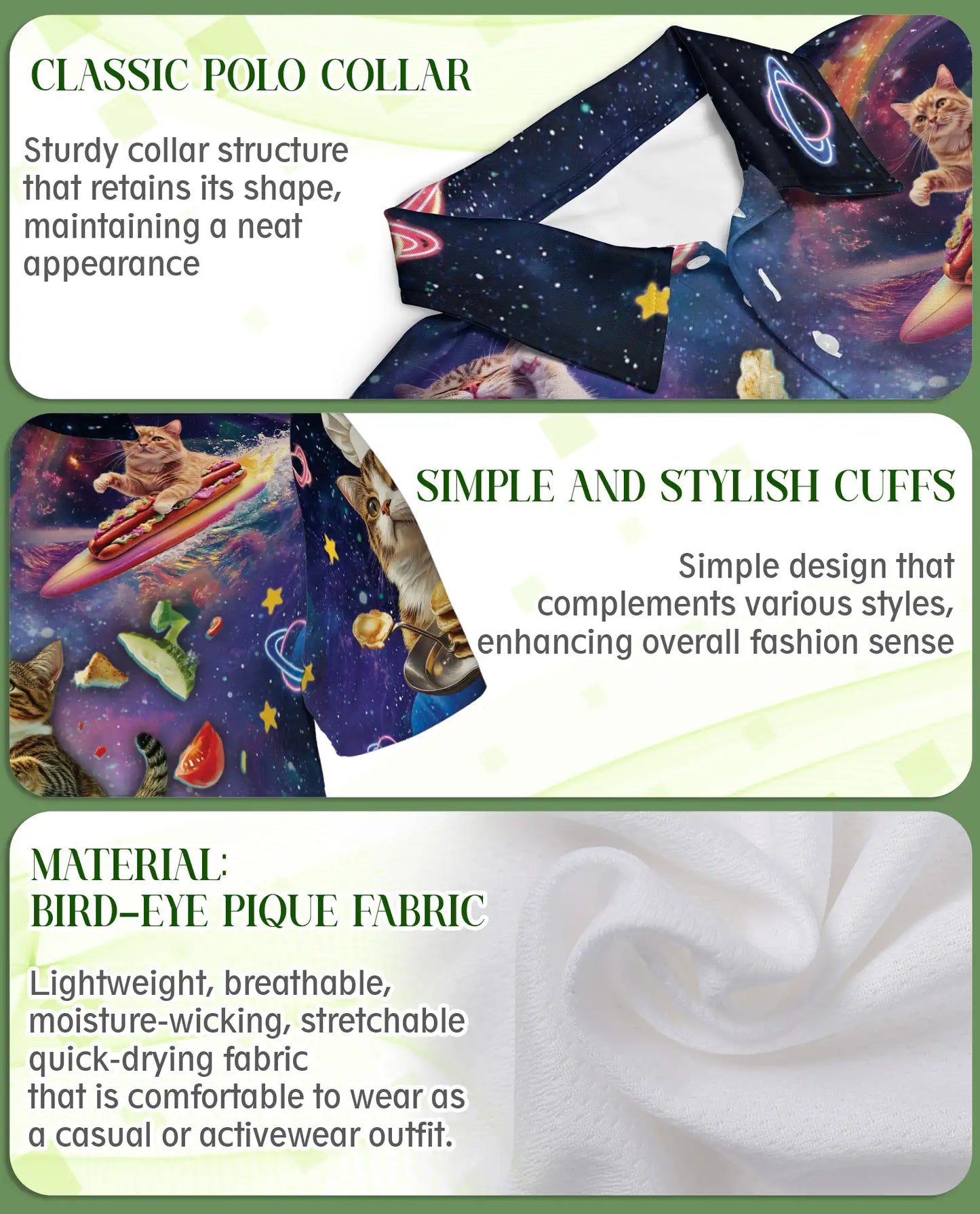 Cosmic Cat Polo Shirt- Funny Space Cat Lover Galaxy Style | Azhobbyshop
