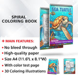 Sea Turtle Spiral Bound Coloring Book, Dive into 30 Calming Coloring Pages, Immersing Yourself in the Tranquil World of Sea Turtles and the Melodies of the Sea