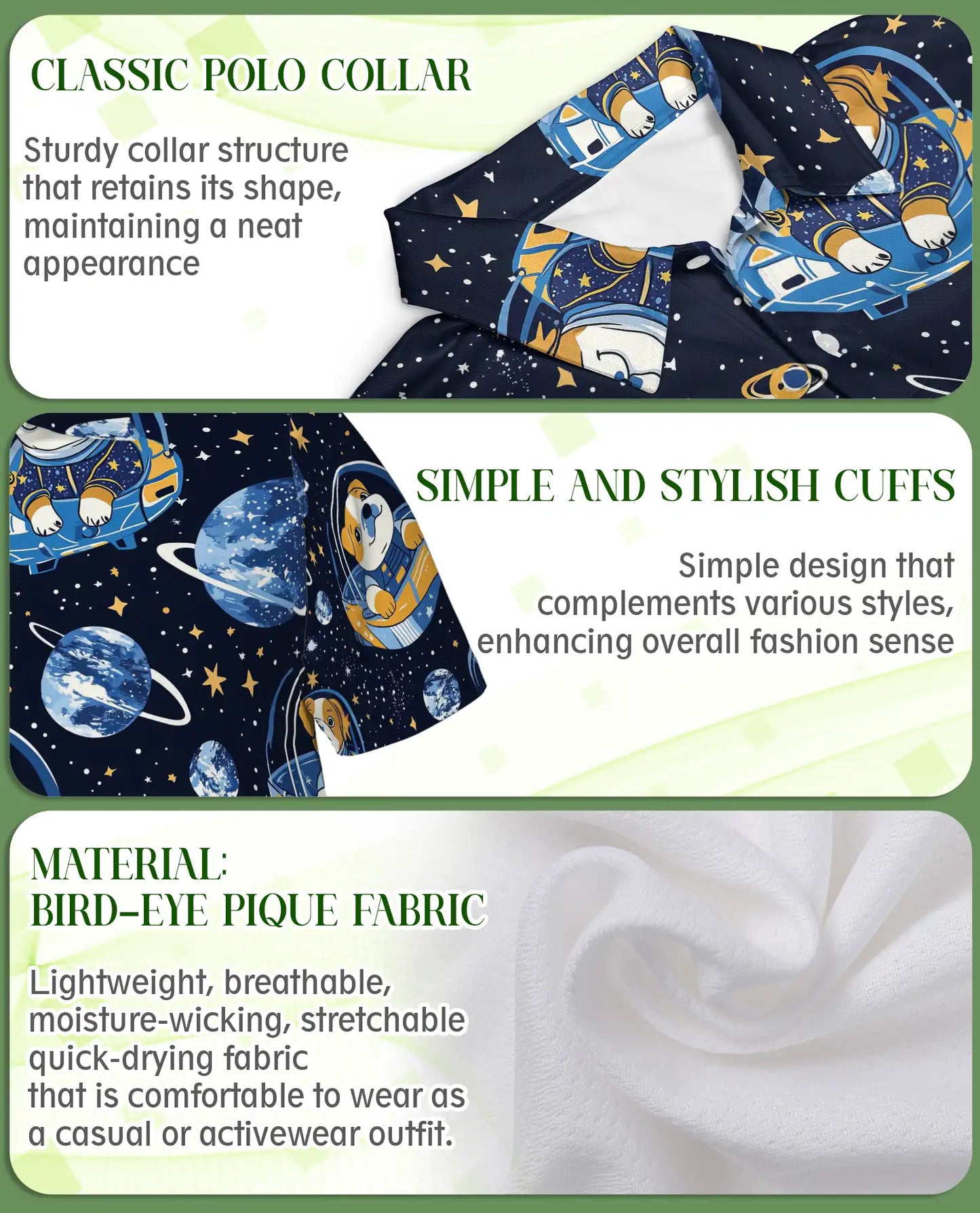 Space Dog 3D Polo Shirt for Men – Cute Astronaut Puppy Galaxy Style | Azhobbyshop