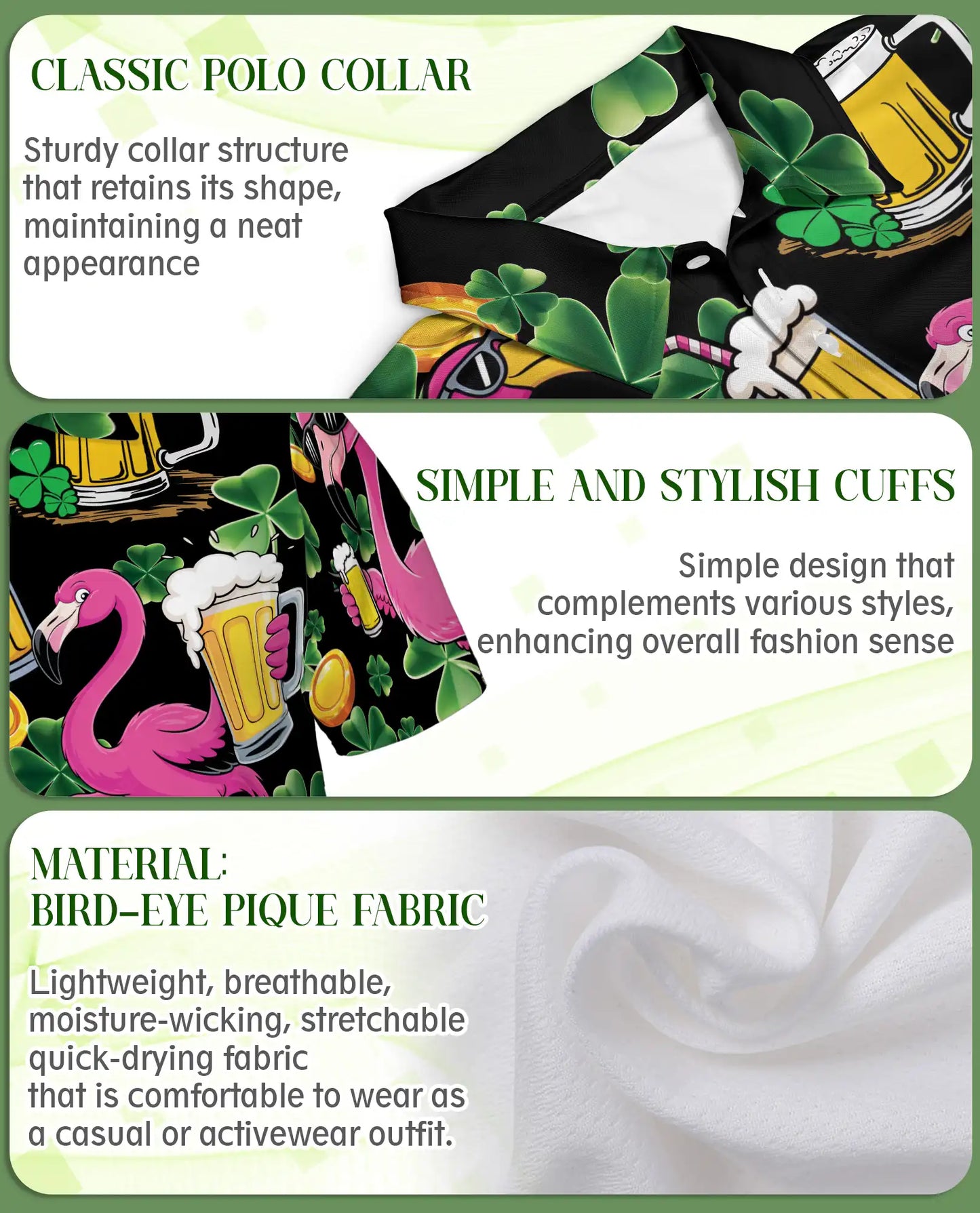 St Patrick Flamingo 3D Polo Shirt for Men – Funny Irish Beer Party Style | Azhobbyshop
