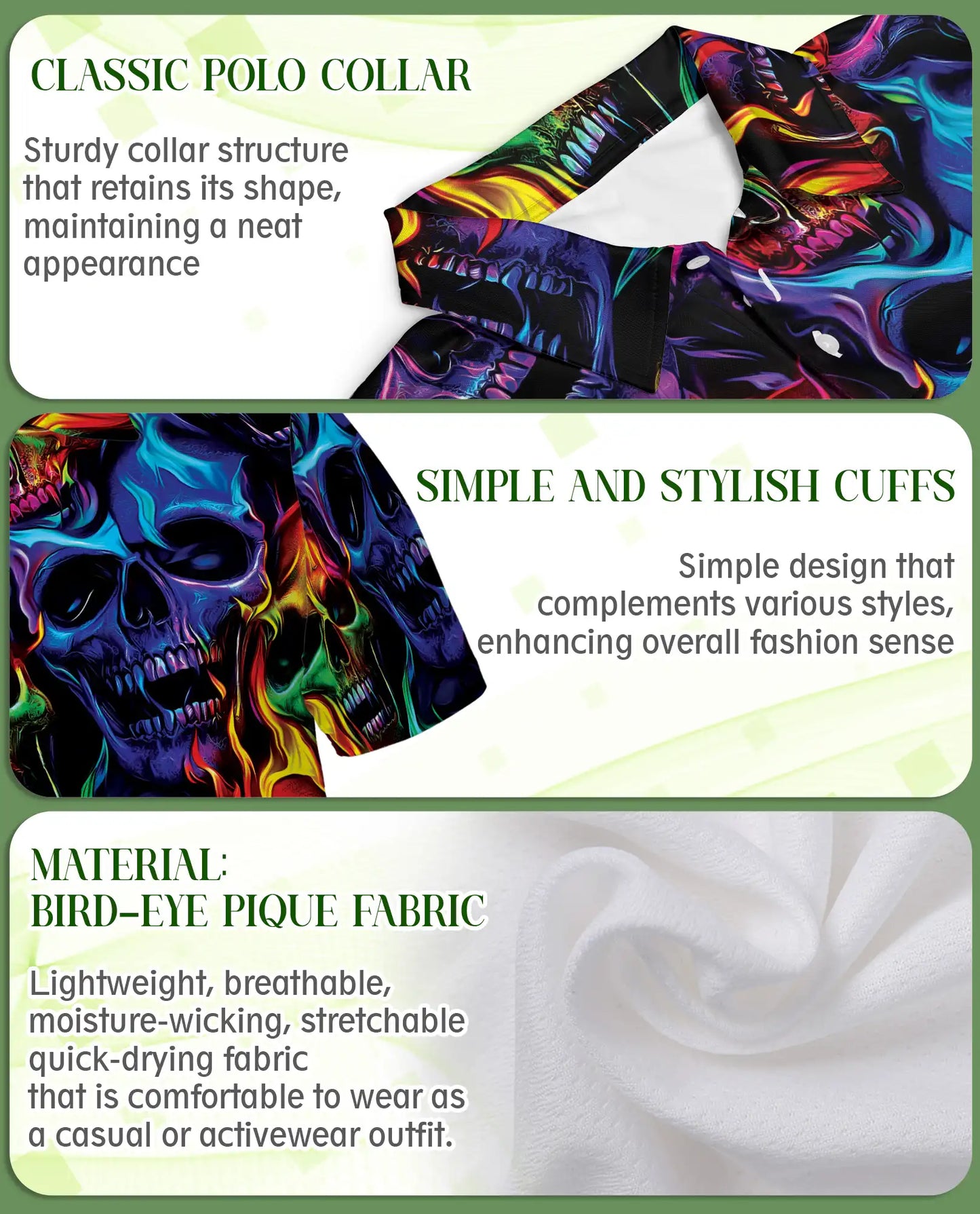 Flaming Skull Polo Shirt – Neon Gothic 3D Skull Graphic Tee | Azhobbyshop