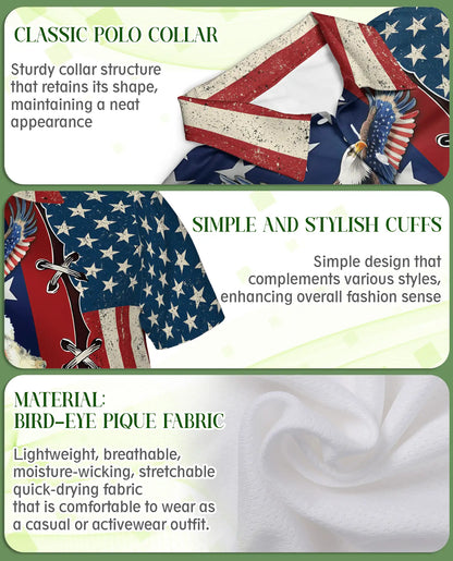 Patriotic Santa Eagle American Flag 3D Polo Shirt | Azhobbyshop