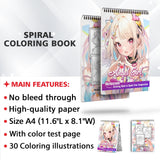 Angel Girl Spiral Bound Coloring Book, Indulge in 30 Pages of Coloring Delights, Bringing to Life the Mesmerizing and Delicate Aesthetic of Anime Angel Girls