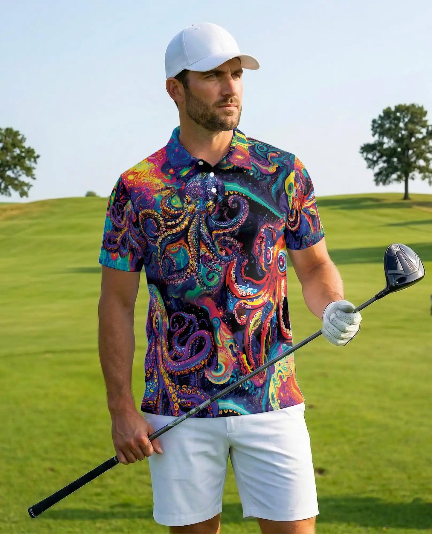 Octopus Psychedelic 3D Polo Shirt for Men – Colorful Ocean Art Style | Azhobbyshop