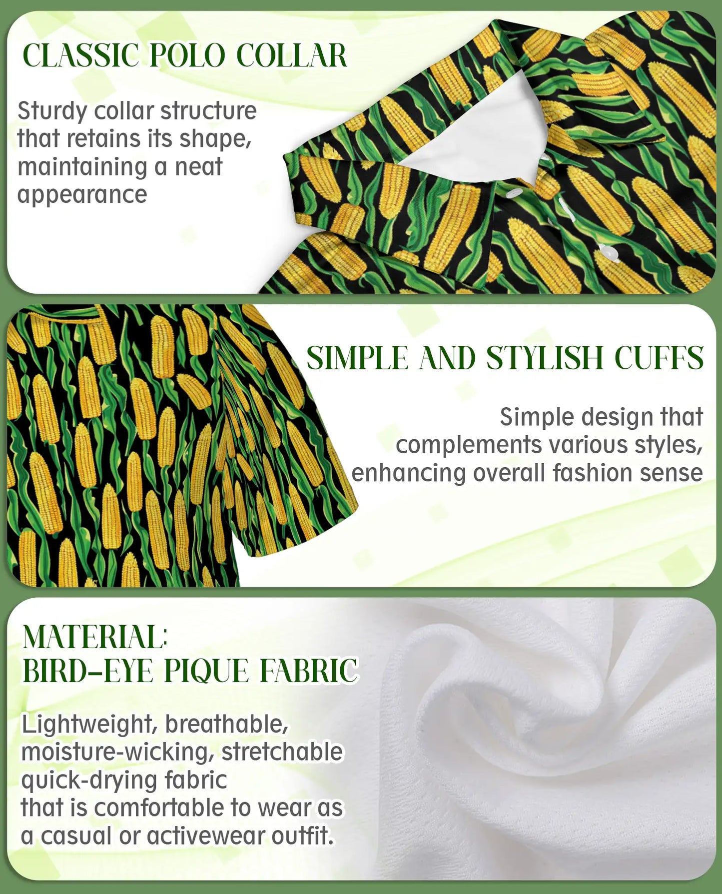 Corn Polo Shirt – Farm Fresh Maize Pattern 3D Print | Azhobbyshop