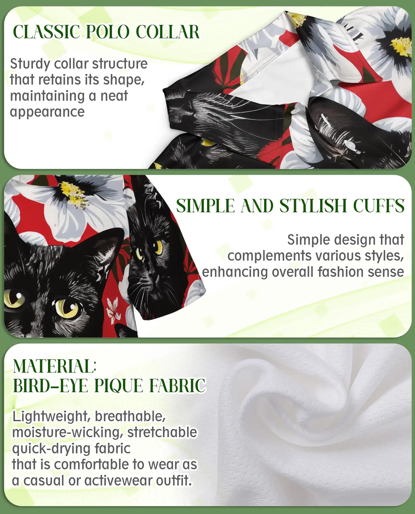 Black Cat Polo Shirt – Red Hibiscus Tropical Floral 3D Print | Azhobbyshop