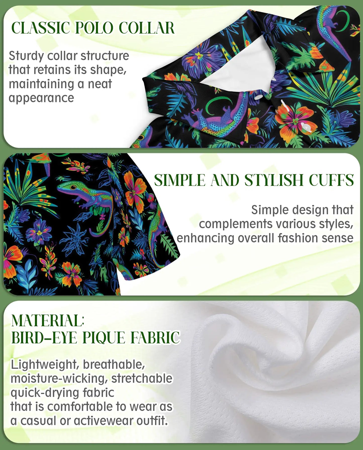 Colorful Gecko Pattern 3D Polo Shirt for Men – Tropical Style | Azhobbyshop