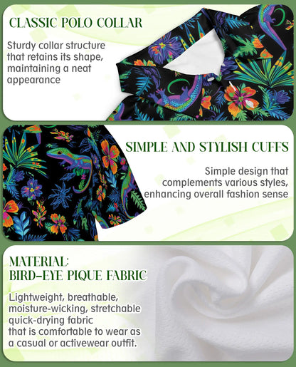 Colorful Gecko Pattern 3D Polo Shirt for Men – Tropical Style | Azhobbyshop