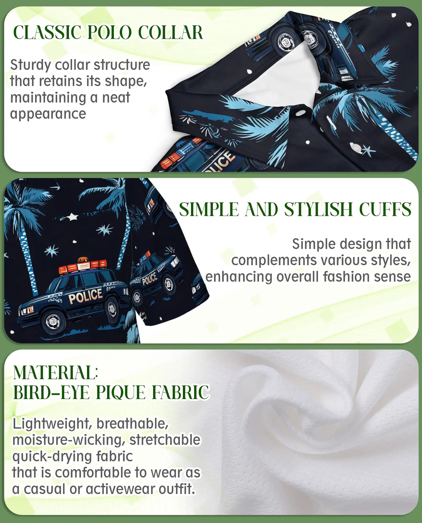 Police Car Polo Shirt – Tropical Night Patrol 3D Graphic | Azhobbyshop