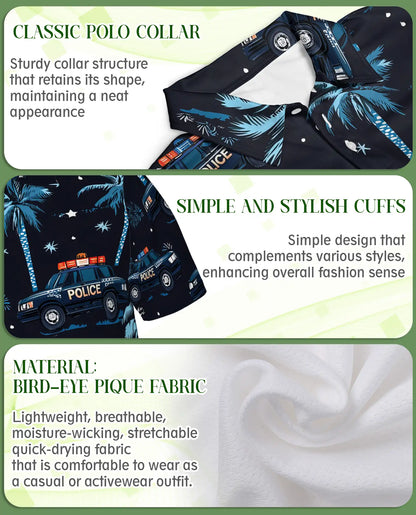 Police Car Polo Shirt – Tropical Night Patrol 3D Graphic | Azhobbyshop