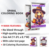 Kawaii Witch Spiral Bound Coloring Book, Unlock Your Artistic Magic with 30 Delightful Kawaii Witch Coloring Pages for Endless Inspiration