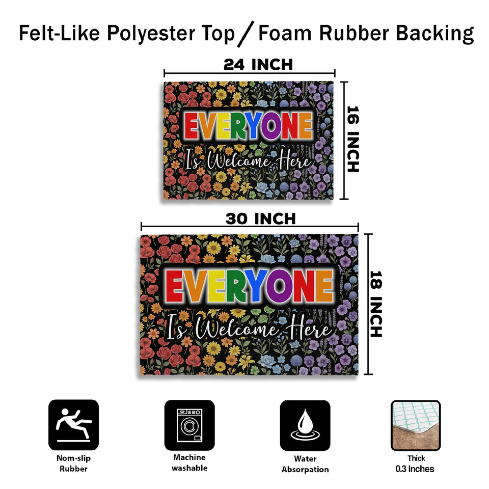 Rainbow Wildflower Doormat – Everyone Is Welcome Here Mat