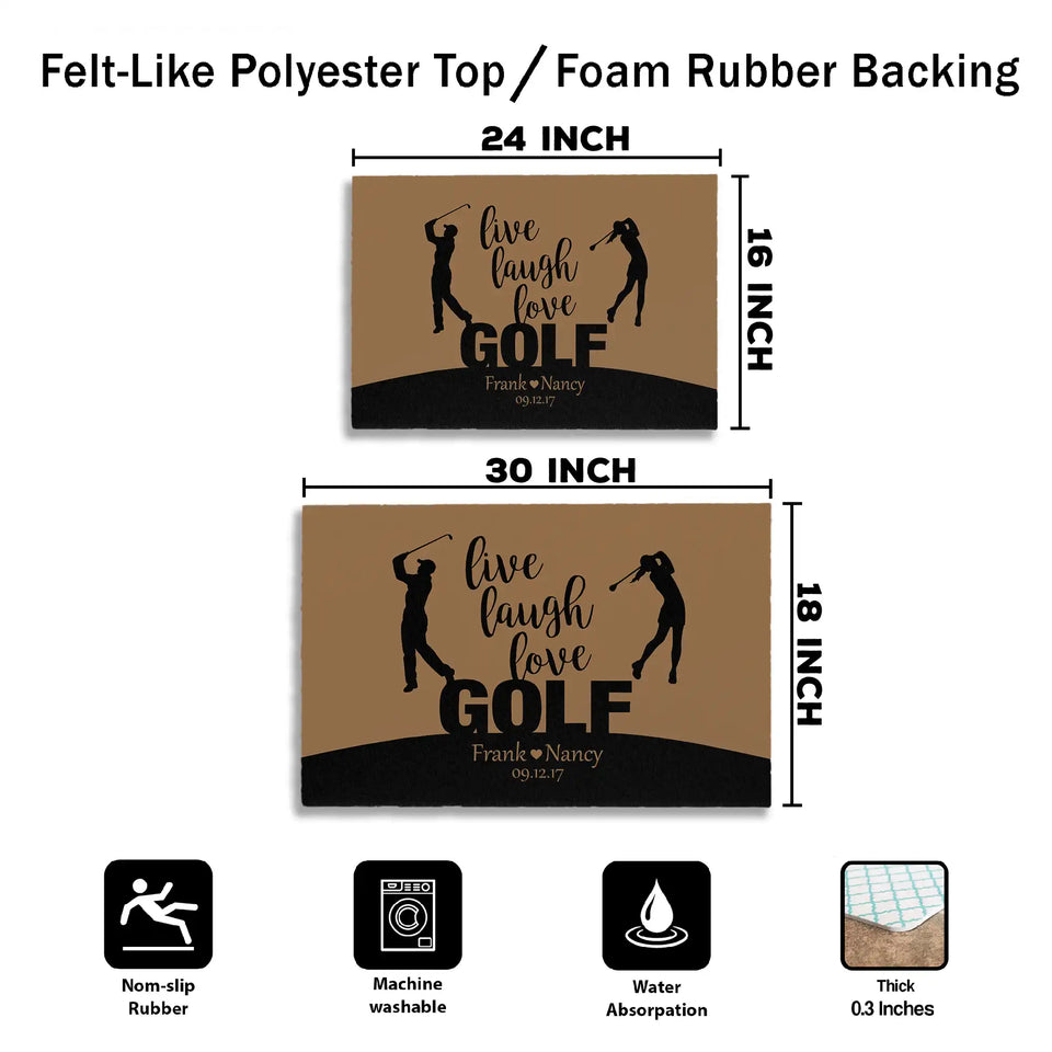 Personalized Golf Couple Doormat – Custom Names Anniversary Mat