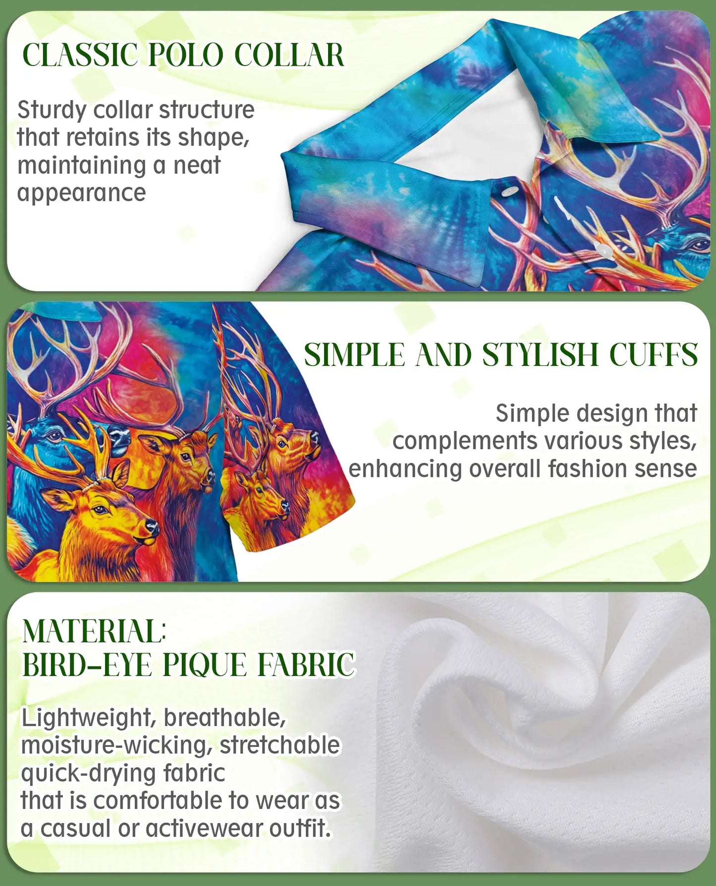 Colorful Elk Moose 3D Polo Shirt for Men – Psychedelic Wildlife Art Print | Azhobbyshop