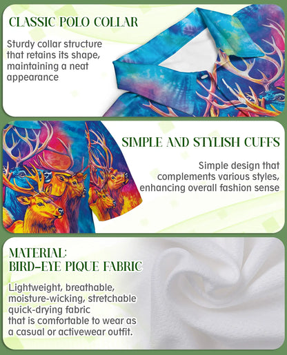 Colorful Elk Moose 3D Polo Shirt for Men – Psychedelic Wildlife Art Print | Azhobbyshop