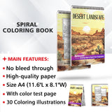 Desert Landscape Spiral Bound Coloring Book, Explore 30 Intriguing Coloring Pages, Depicting the Warmth and Radiance of Sun-Kissed Deserts with their Unique Rock Formations and Sand Dunes