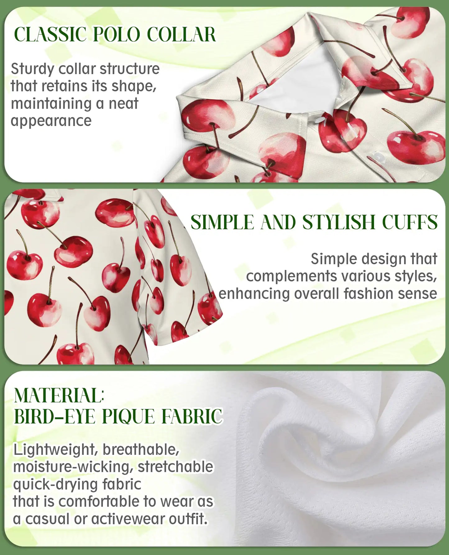 Cherry Pattern 3D Polo Shirt for Men – Cute Fruit Print Summer Style | Azhobbyshop