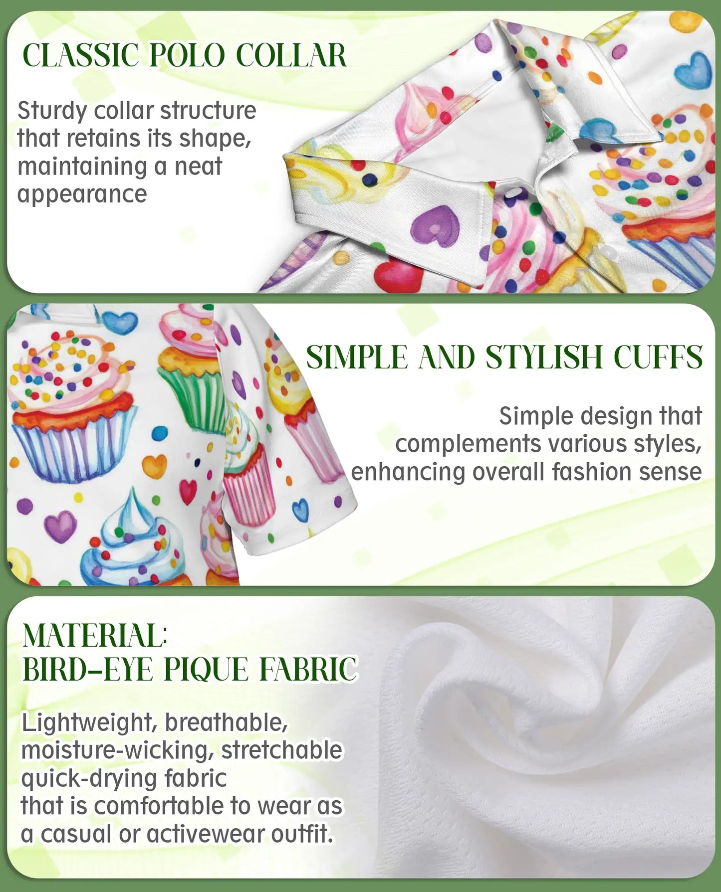 Cupcake Polo Shirt -Colorful Dessert Print Cute Sweet Treat Shirt | Azhobbyshop