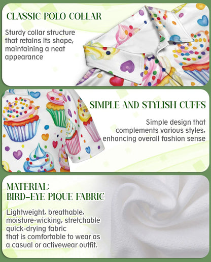 Cupcake Polo Shirt -Colorful Dessert Print Cute Sweet Treat Shirt | Azhobbyshop