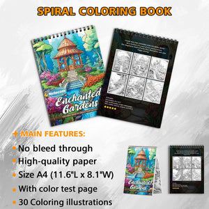 Enchanted Gardens Spiral Bound Coloring Book, Magical Garden Scenes for a Whimsical Coloring Escape, Perfect for Nature Lovers and Dreamers