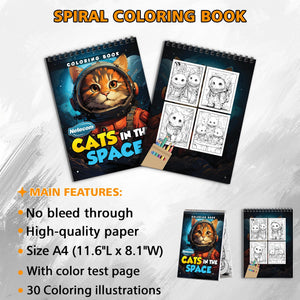 Cats In The Space Spiral Bound Coloring Book, Whimsical Cats in Outer Space Adventures, Ideal for Cat Lovers and Fans of Cosmic Fun