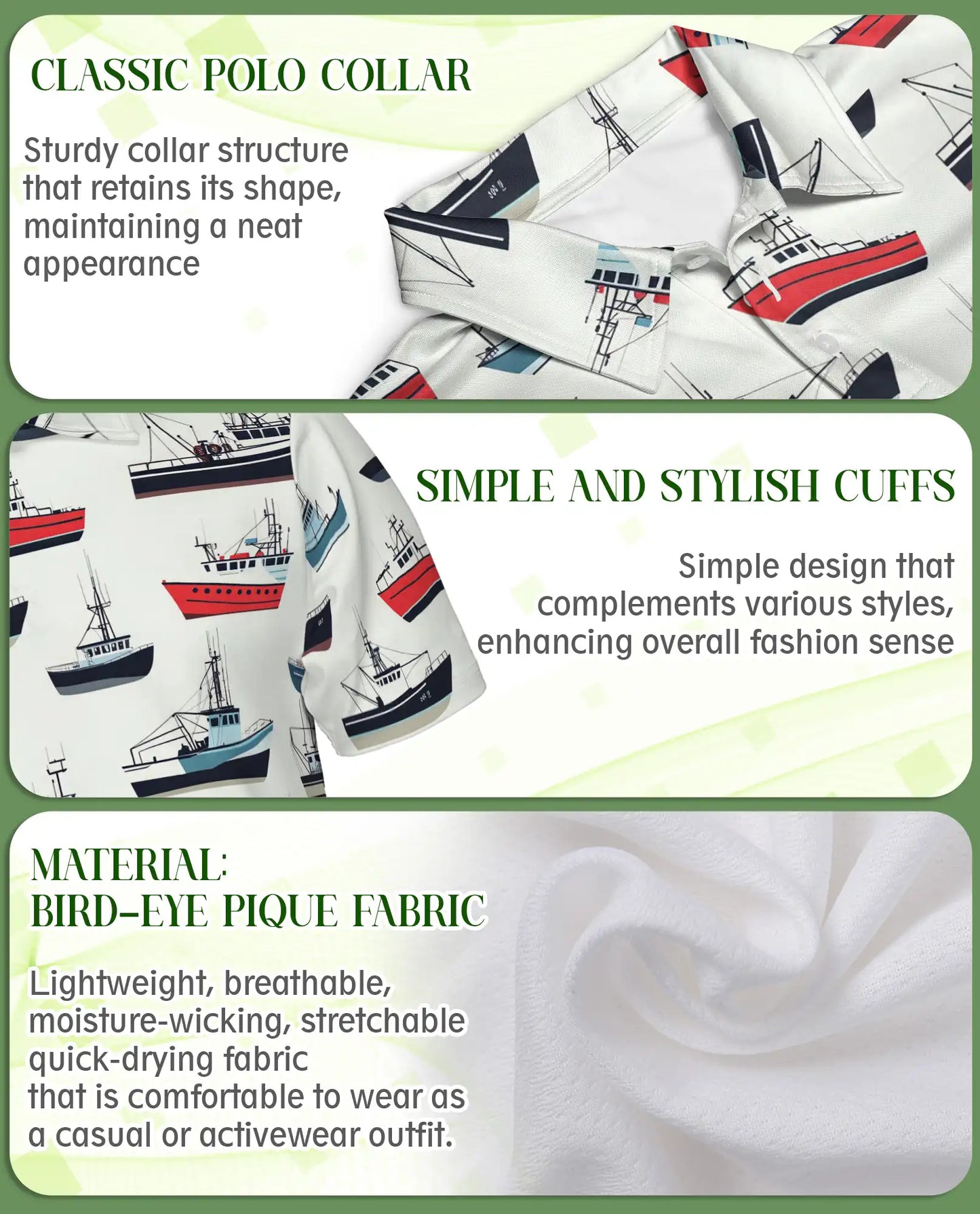 Fishing Boat 3D Polo Shirt for Men – Nautical Ocean Coastal Style | Azhobbyshop