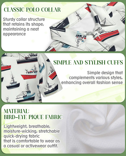 Fishing Boat 3D Polo Shirt for Men – Nautical Ocean Coastal Style | Azhobbyshop