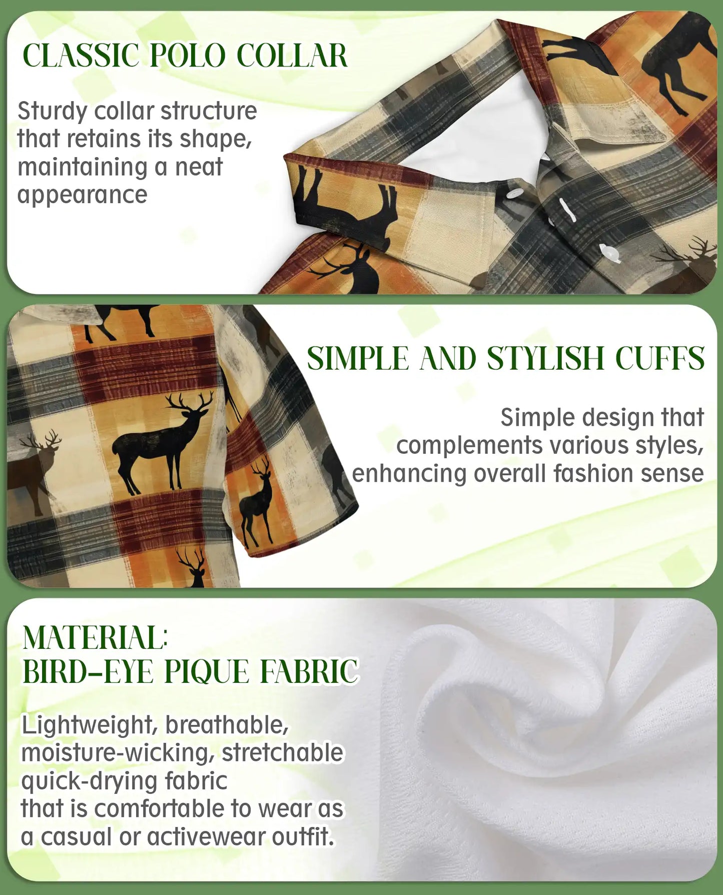 Deer Plaid 3D Polo Shirt for Men – Rustic Hunting Outdoor Style | Azhobbyshop