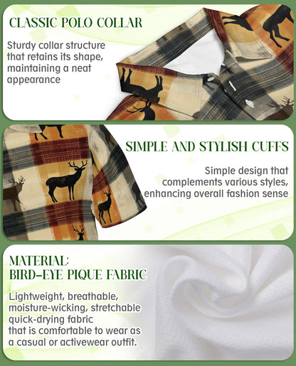Deer Plaid 3D Polo Shirt for Men – Rustic Hunting Outdoor Style | Azhobbyshop