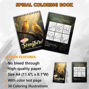 Songbirds Spiral Bound Coloring Book, Charming Songbird Illustrations for a Peaceful Coloring Experience, Ideal for Bird Lovers and Nature Enthusiasts