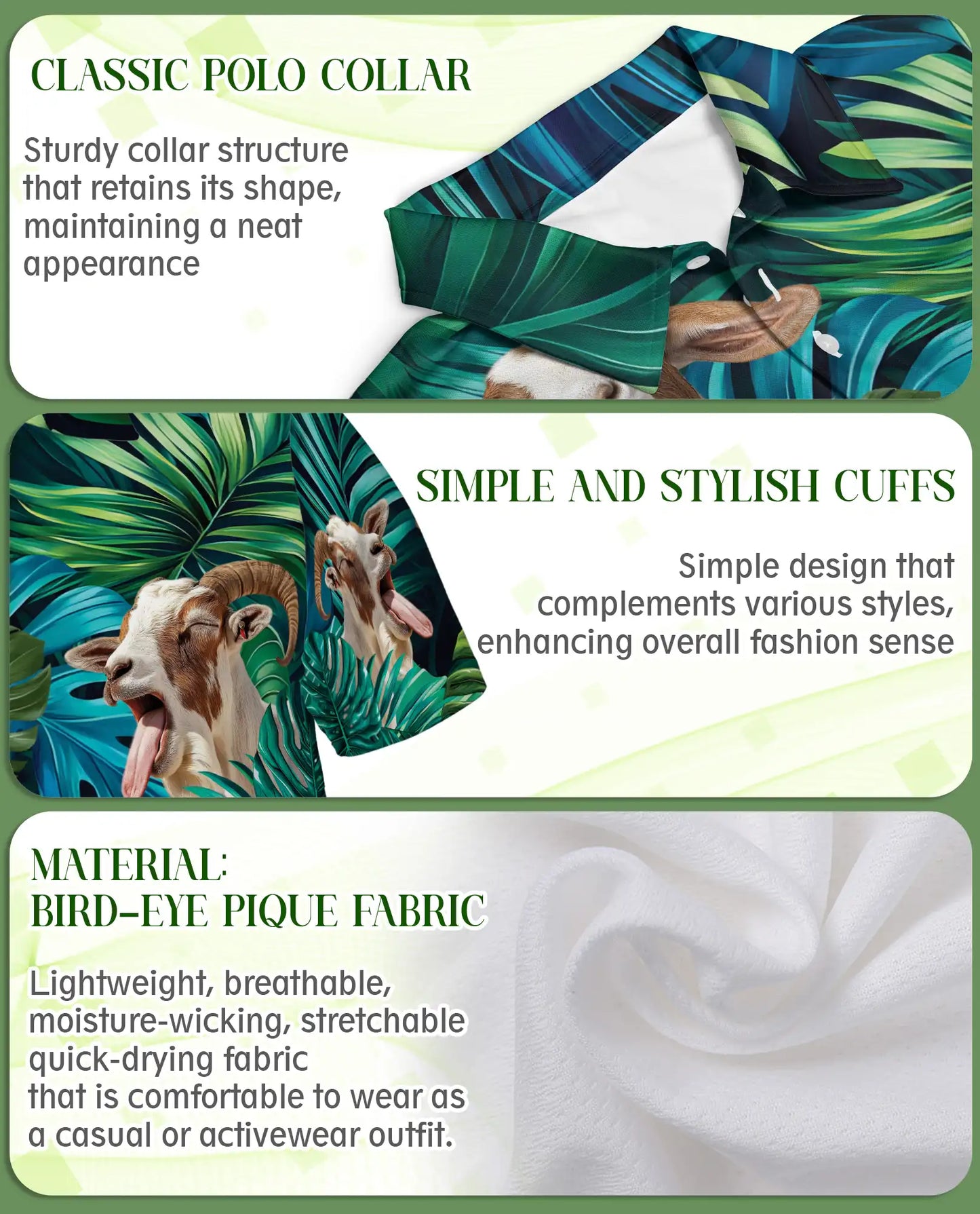 Funny Goat Tropical Polo Shirt – Jungle Leaves Animal Print | Azhobbyshop