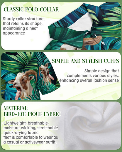 Funny Goat Tropical Polo Shirt – Jungle Leaves Animal Print | Azhobbyshop