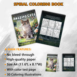 Amazing Cats Spiral Bound Coloring Book, Delightful Cat Illustrations for Feline Lovers, Great for Cat Enthusiasts Seeking Relaxing and Cute Art