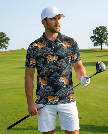 Tiger Hawaiian Polo Shirt – Japanese Style Tiger Forest Pattern Shirt | Azhobbyshop