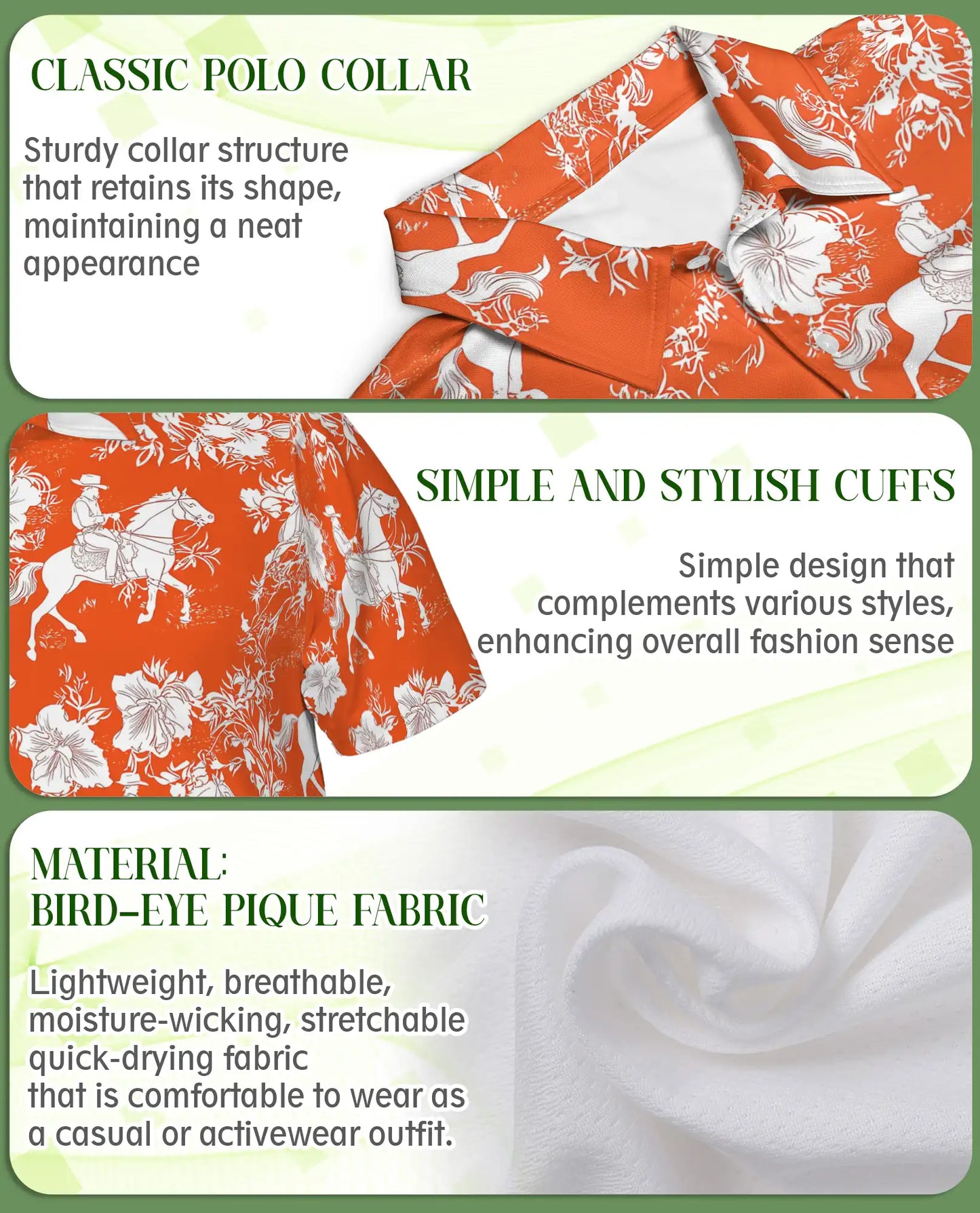 Aloha Polo Shirt Saddle Bronc Orange – Cowboy & Floral Design | Azhobbyshop