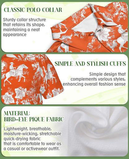 Aloha Polo Shirt Saddle Bronc Orange – Cowboy & Floral Design | Azhobbyshop