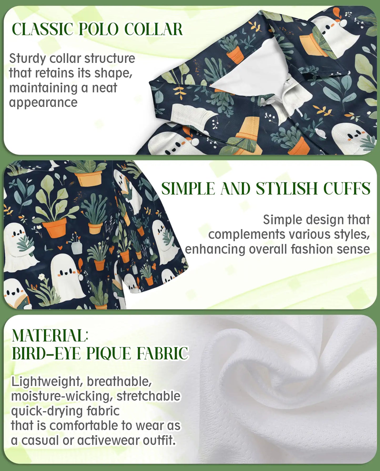 Cute Ghost Plant Polo Shirt for Men – Funny Halloween Garden Style | Azhobbyshop