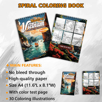 VietNam Spiral Bound Coloring Book, Explore Vietnam's Beauty and Culture in Color, Perfect for Travel Enthusiasts and Lovers of Vietnamese Scenery