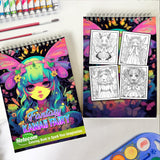 Fantasy Kawaii Fairy Spiral Bound Coloring Book, Embark on a Coloring Journey with 30 Pages, Featuring Adorable Kawaii Fairies in Magical Settings