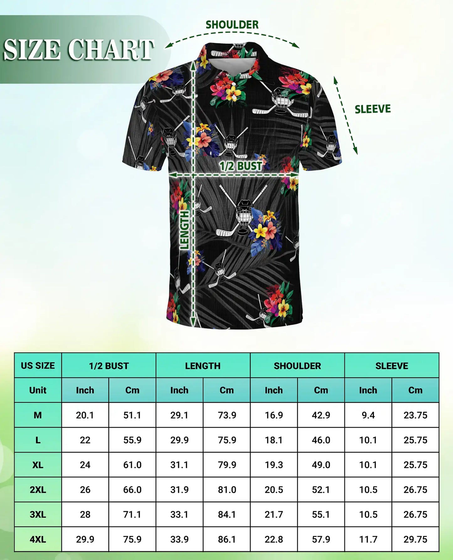 Hockey Hawaiian 3D Polo Shirt for Men – Tropical Ice Hockey Floral Style | Azhobbyshop