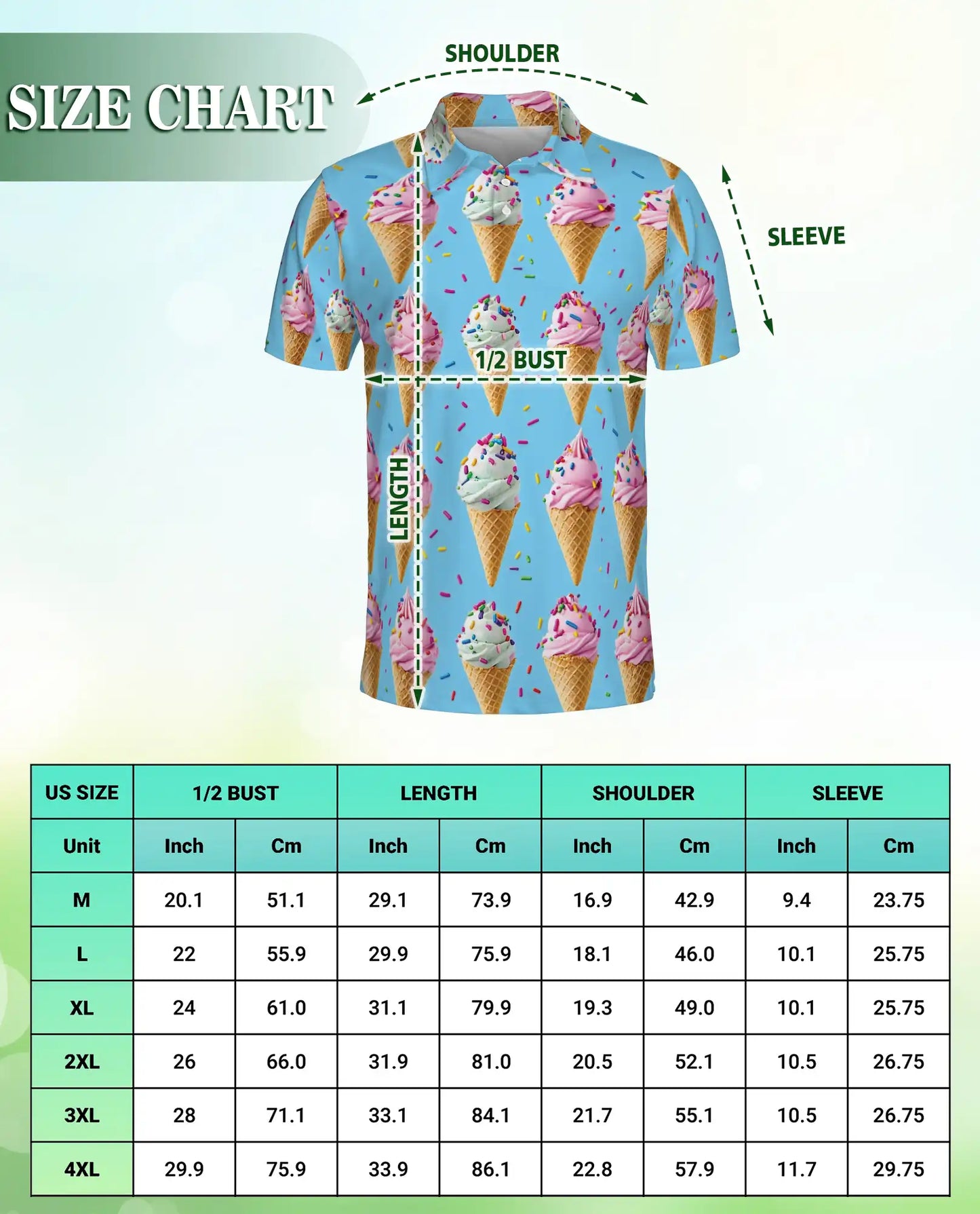 Ice Cream Cone Polo Shirt – Colorful Sweet Dessert Print | Azhobbyshop
