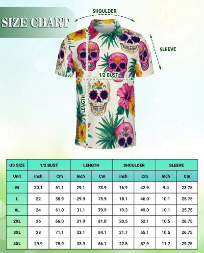 Sugar Skull Tropical 3D Polo Shirt for Men – Floral Day of the Dead Print | Azhobbyshop